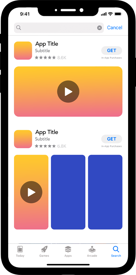 iphone with app store example of app preview / app preview videos in portrait and landscape