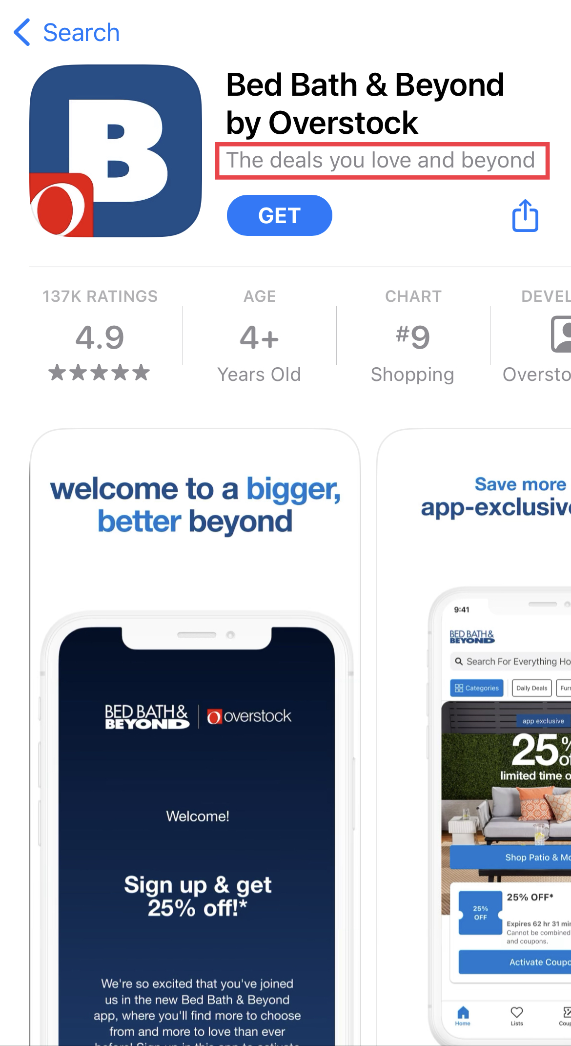 bed bath and beyond app subtitle