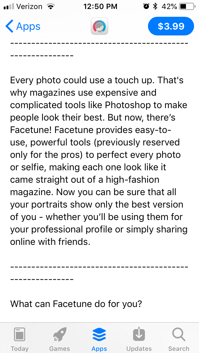 Facetune iOS description