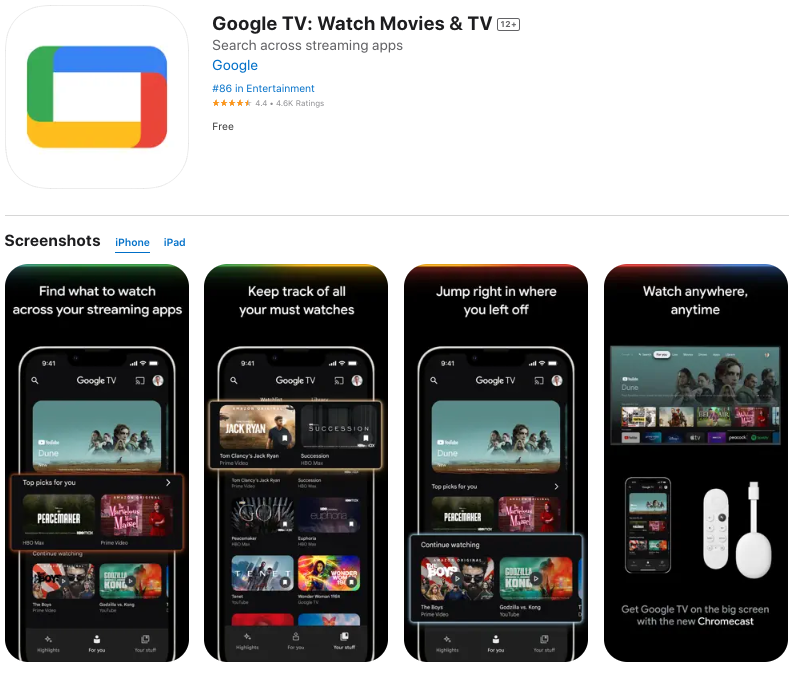 image of Google TV iphone app preview