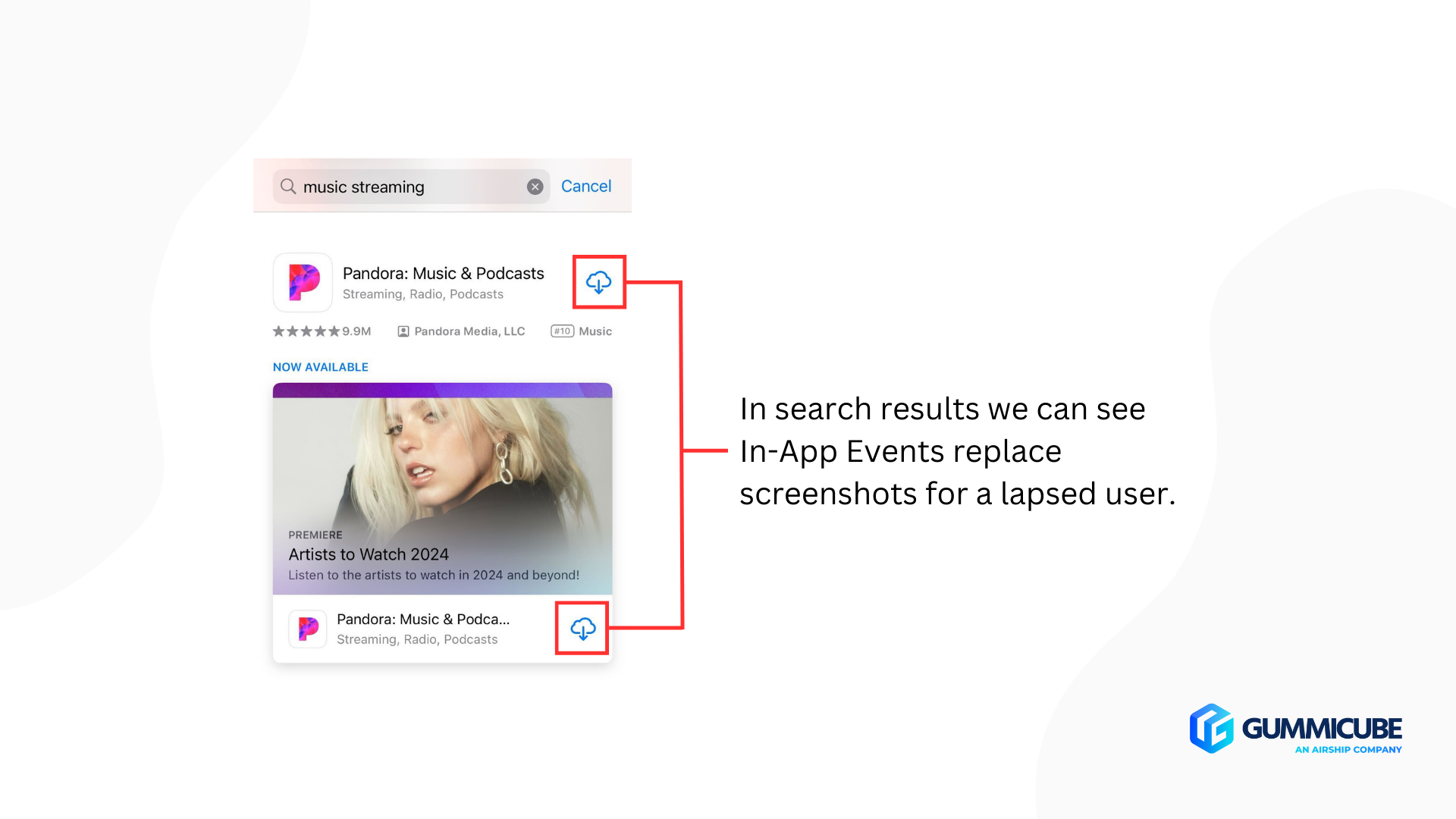 app store pandora in-app events