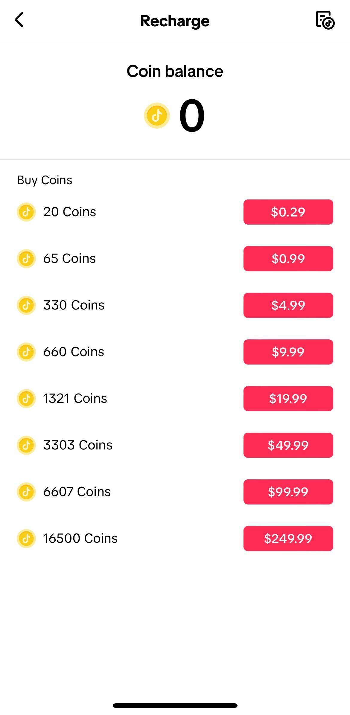 TikTok Coin Balance Page tiktok coins