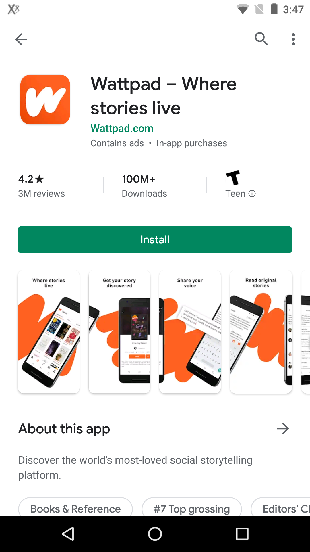 Wattpad Google Play Store Screenshots google play store screenshots showing the device model with the app in use