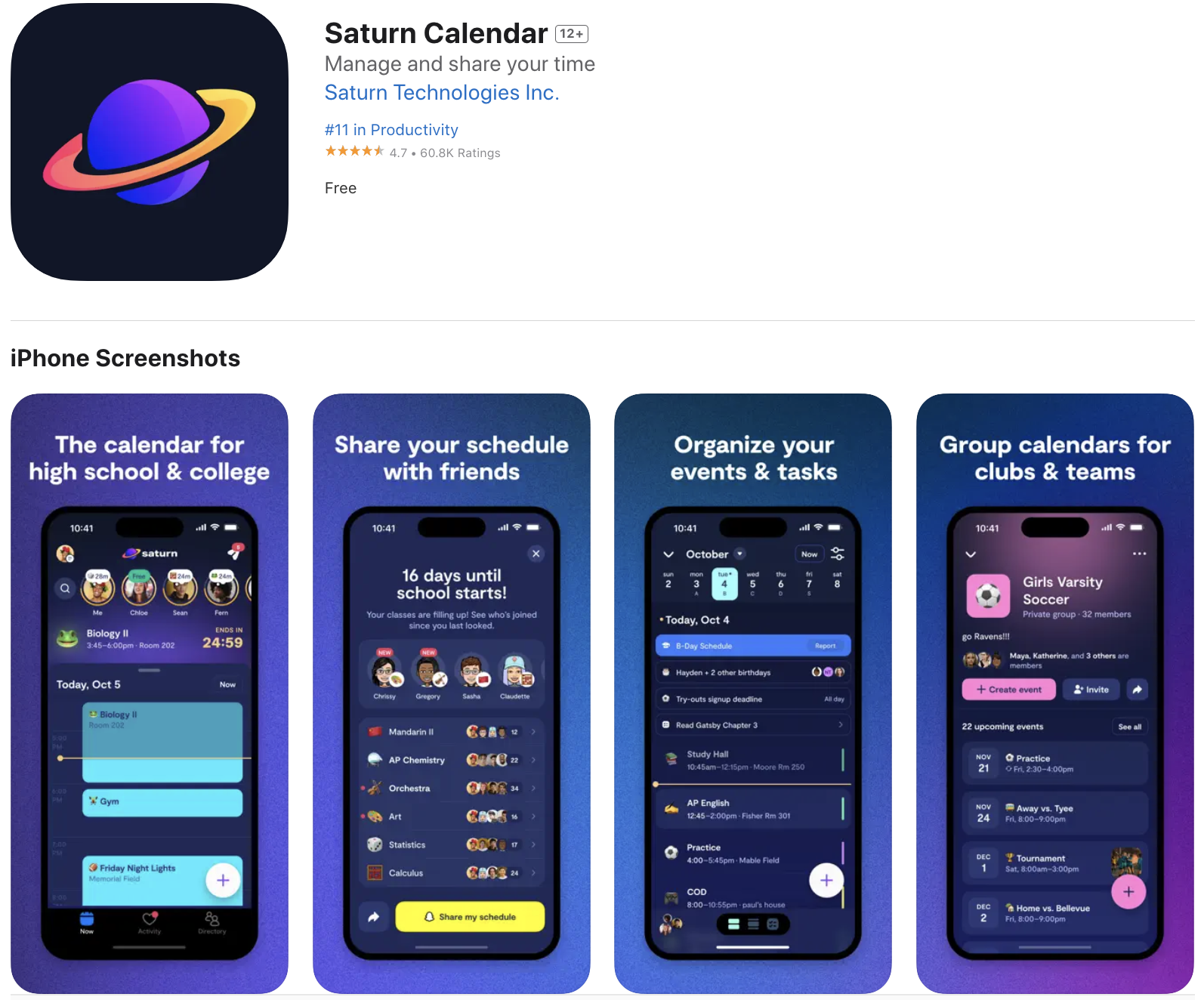 ASO Saturn Calendar iPhone Screenshots