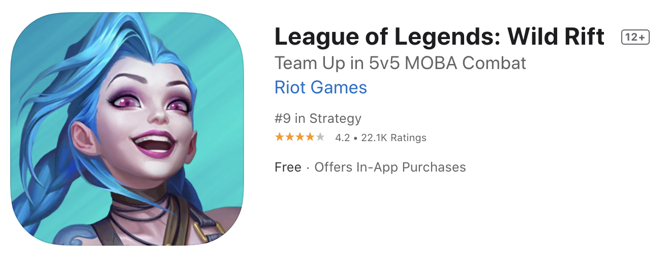 App Store Metadata LoL: Wild Rift