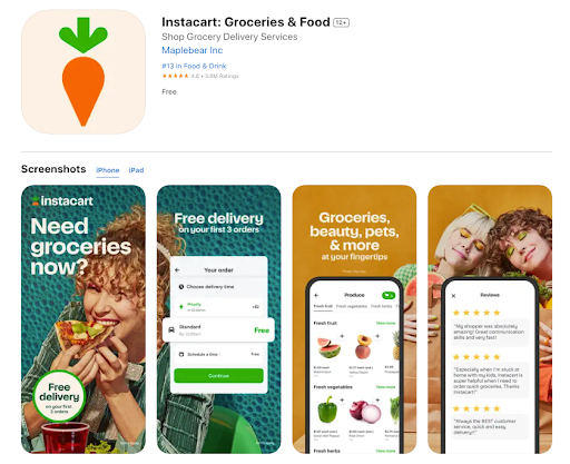 Instacart ios app store landing page