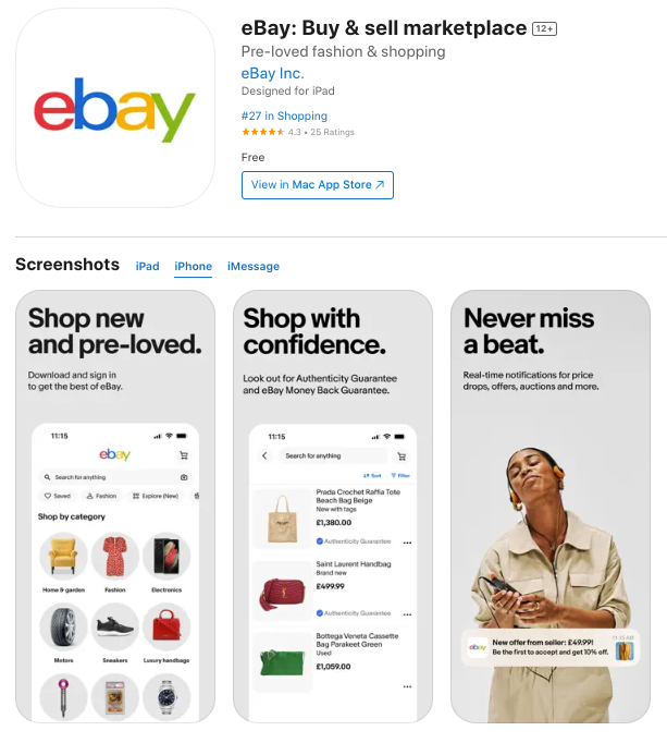 eBay creative app design example eBay creative app design example