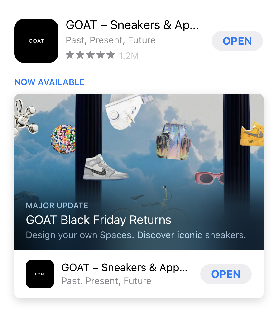 goat apple app store icon and in-app event for black friday 2022