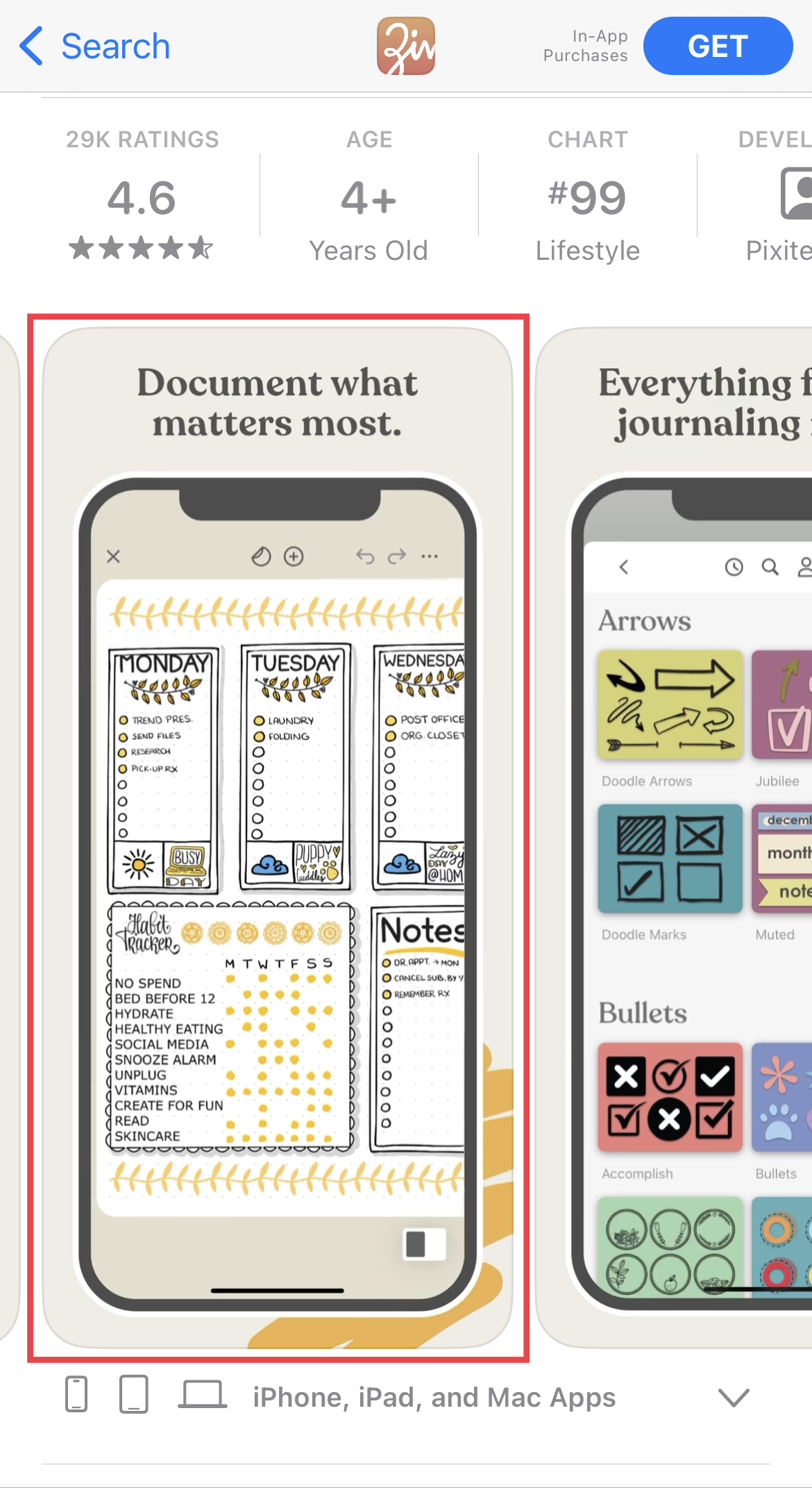 planner and journal app app store screenshot
