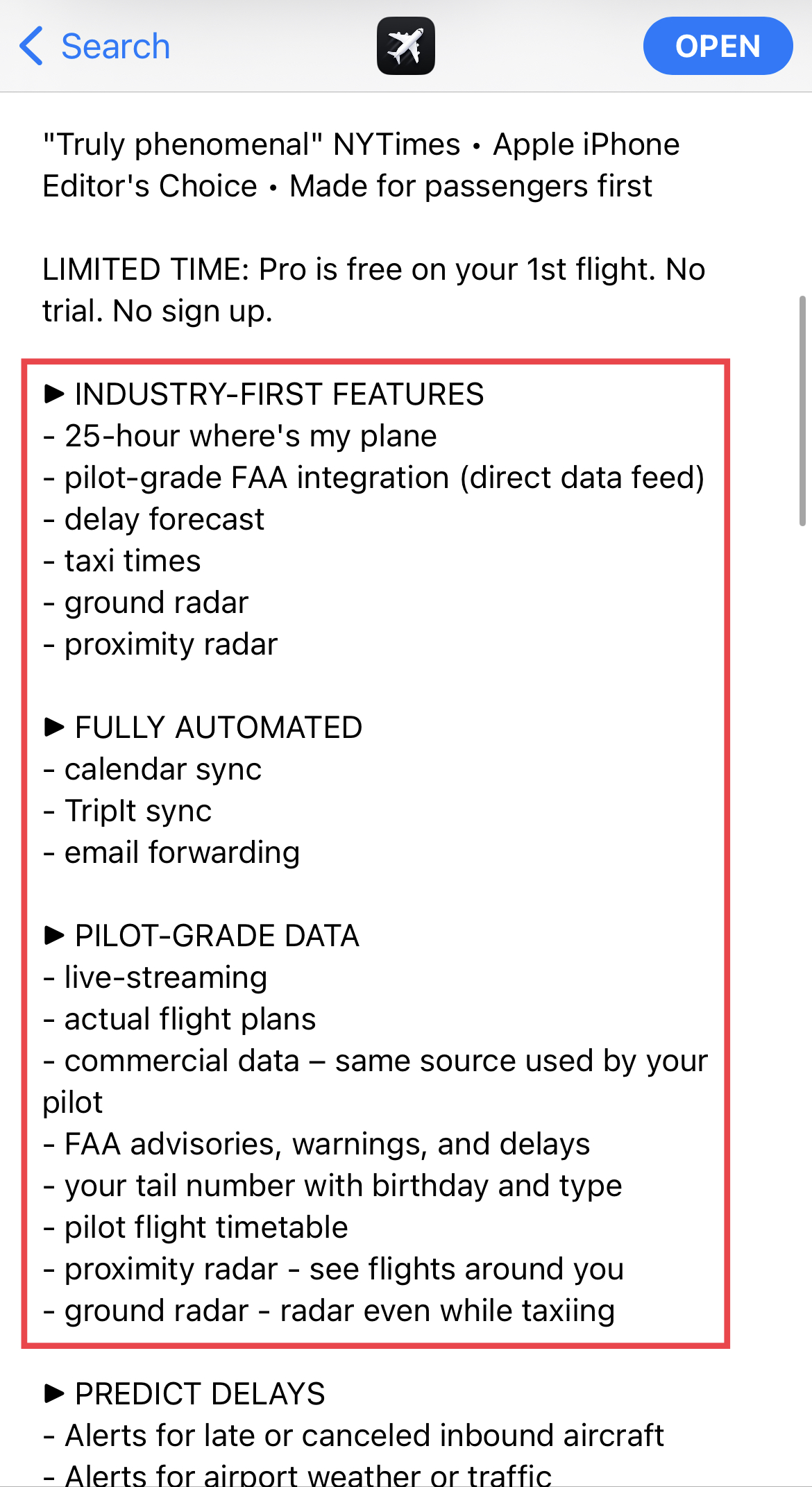 Flighty App Store Description flighty app store description highlighted in red box