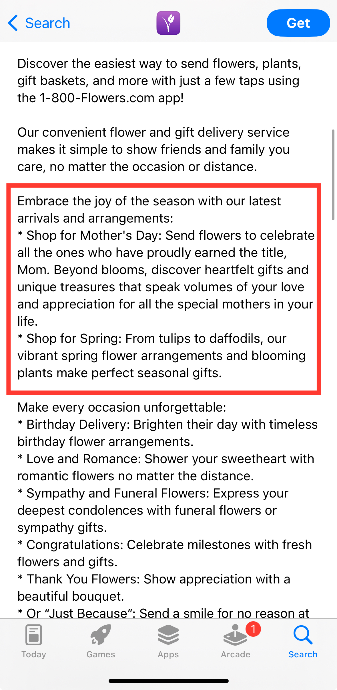 1-800-Flowers App Store Description 1800 flowers app store description mother's day
