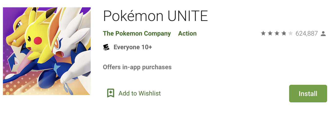 Play Store Metadata Pokemon Unite