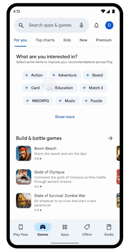 Example of Google Play Store Personalization Preferences