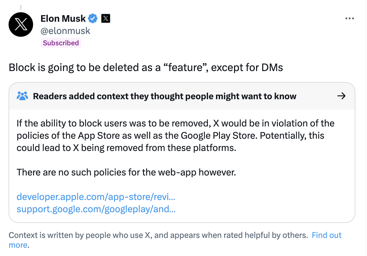 X Block Feature Makes No Sense elon musk x block feature removed tweet