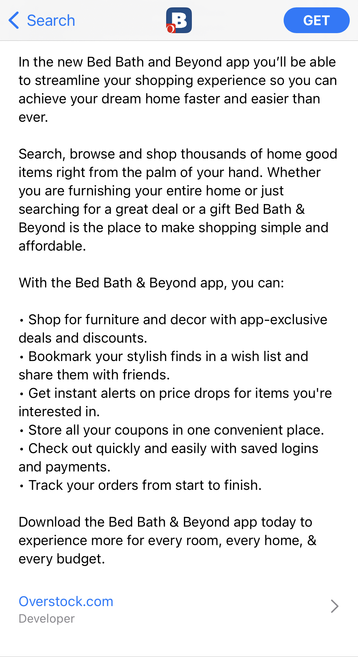 bed bath and beyond app description