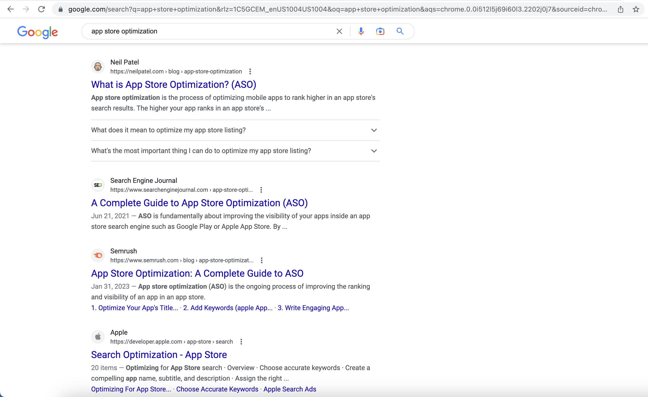 Google Search Results App Store Optimization app store optimization google search results