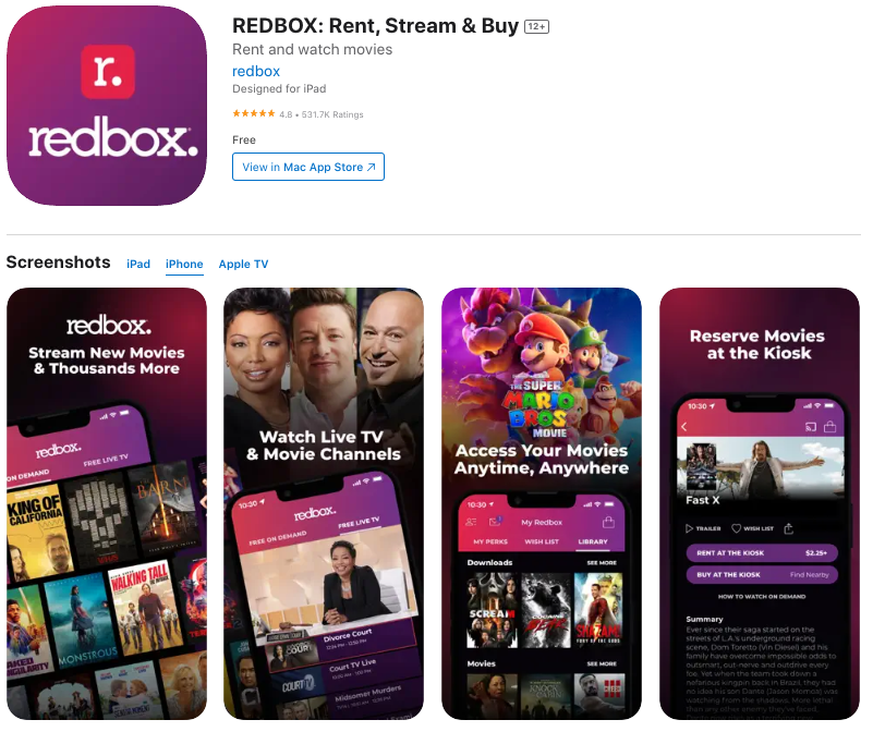 image of Redbox iphone app preview