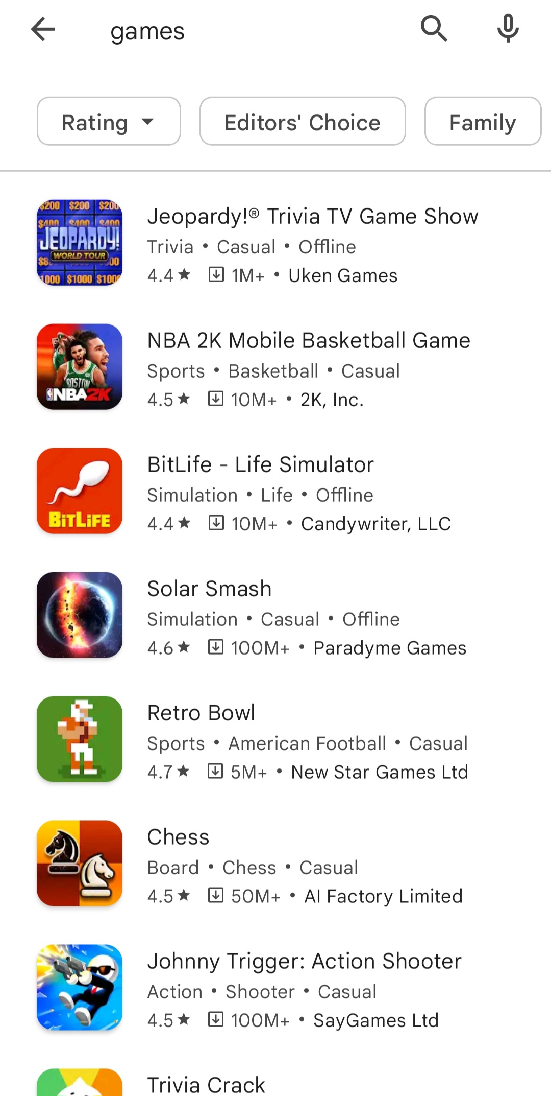 Google Play search results for games google play store search results for games