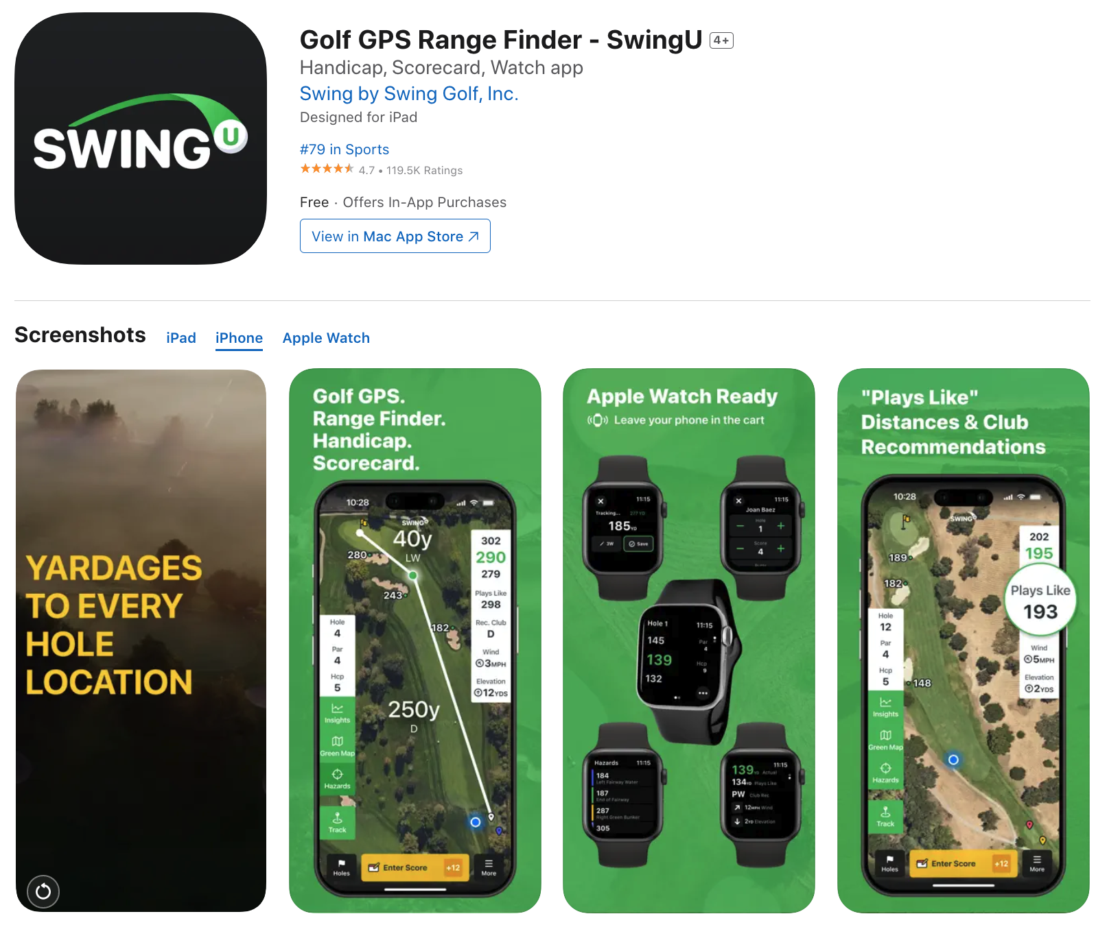 SwingU landing page iOS store Image of SwingU landing page iOS store