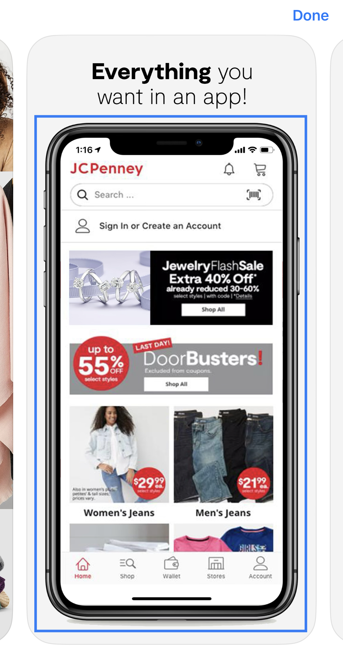 jcpenney app store screenshot with the iphone model highlighted in a blue box