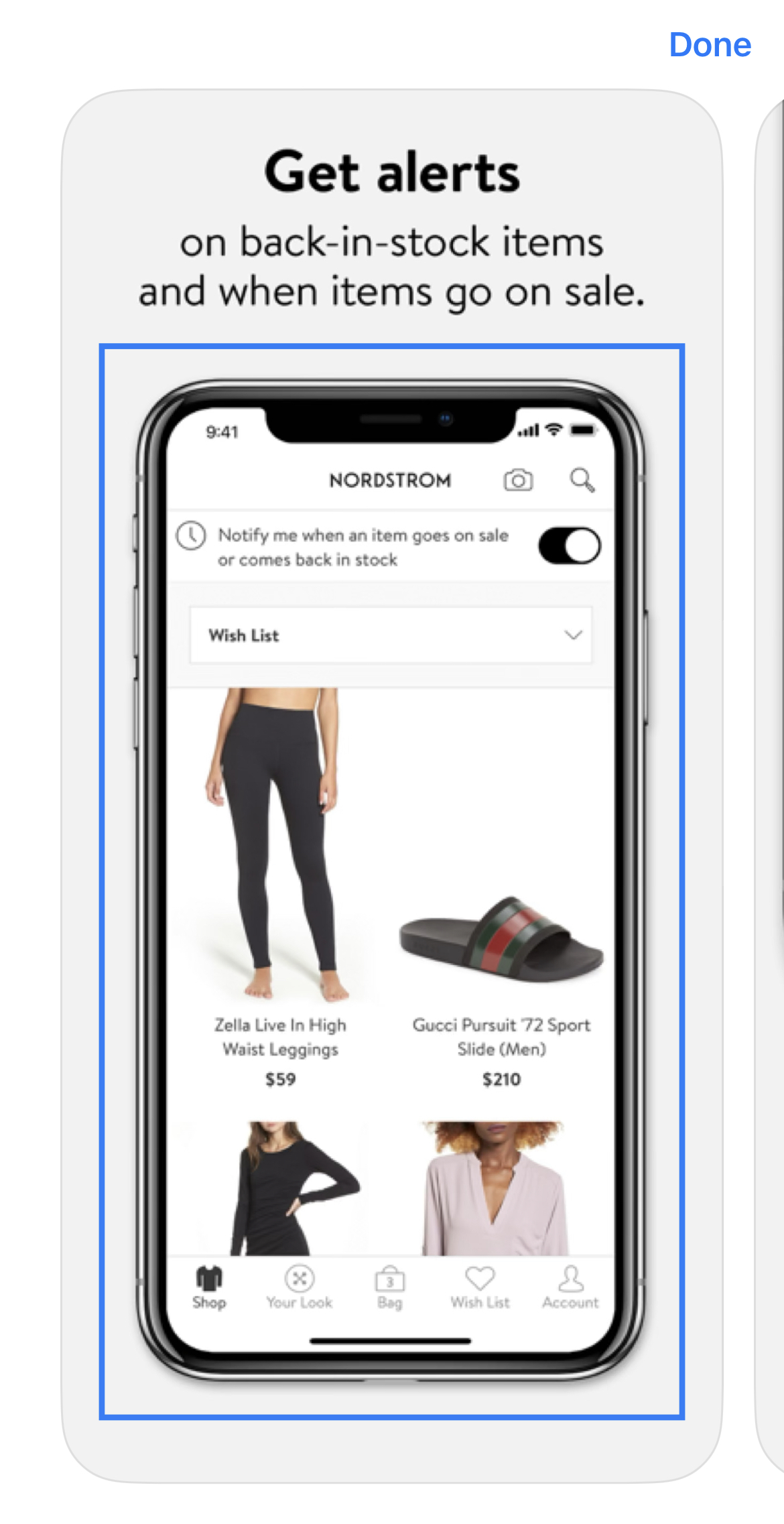 nordstrom app store screenshot with a blue box highlighting the iphone model