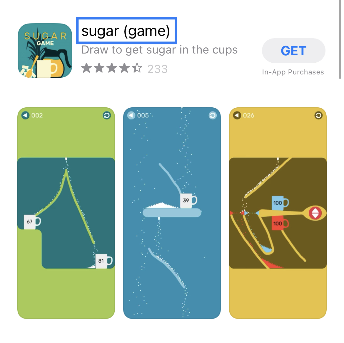 sugar (game) apple app store search listing