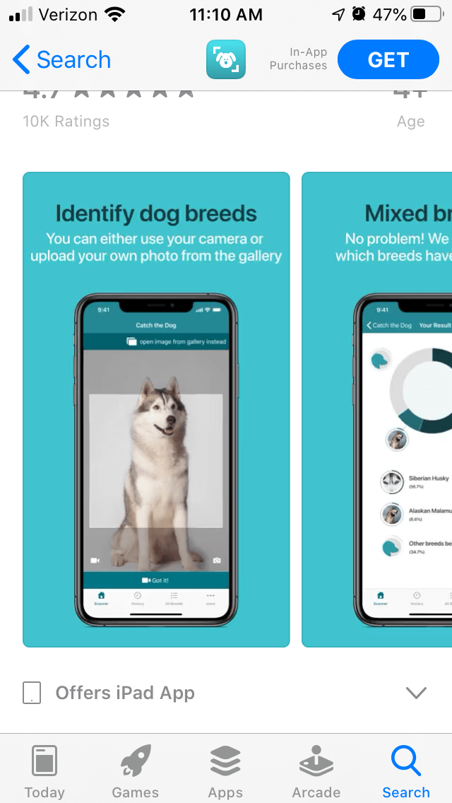 The Dog Scanner App Store Screenshot the dog scanner app store screenshot with "Identify Dog Breeds" showcased in an iphone model