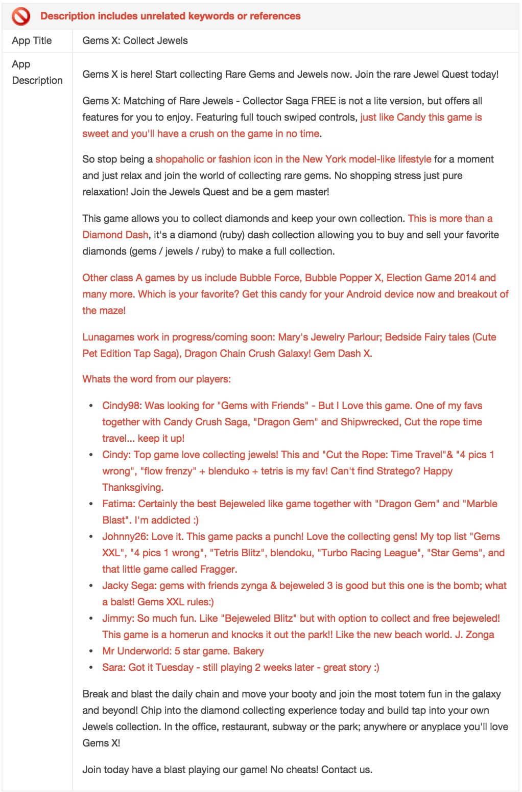 User Reviews in Google Play